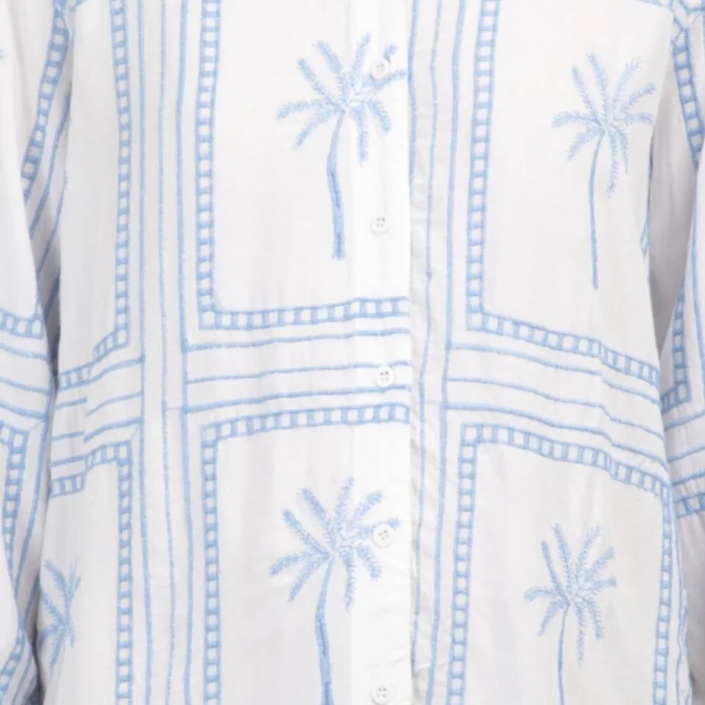NWT GOA by Japna Blue & White Embroidered Cover-Up Shirt Dress